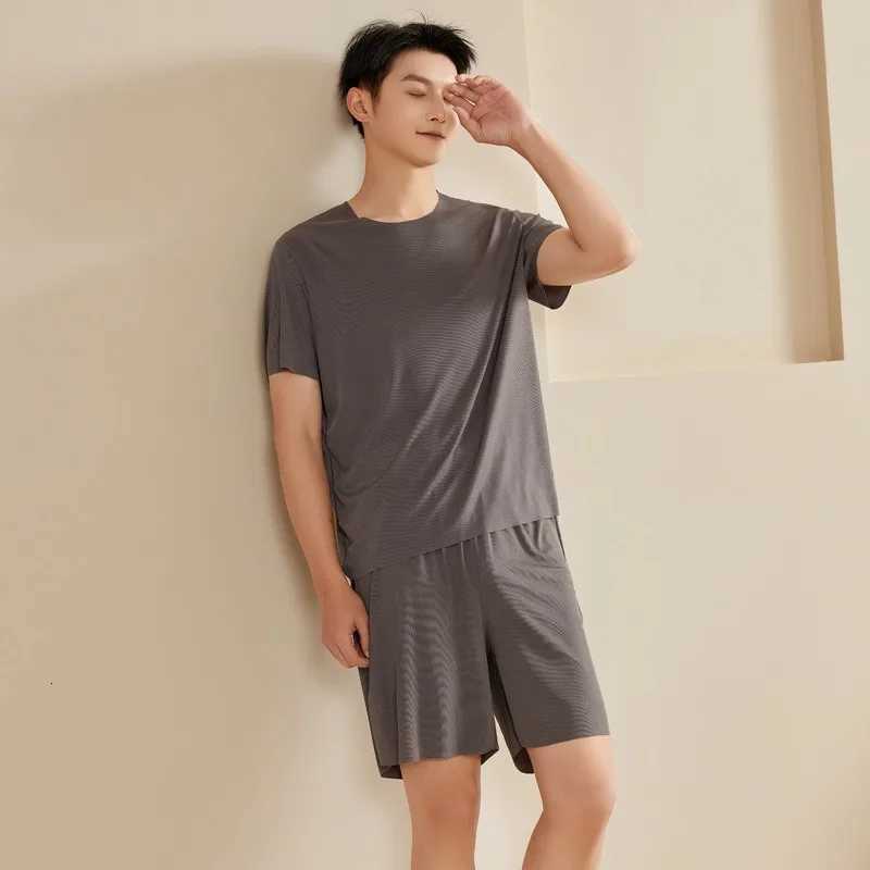 Super Thin Pajamas Suit Women Men Summer Ice Silk Cool Short-sleeved O-neck Sleepwear Unisex Classic Simple Loungewear Suit W250717