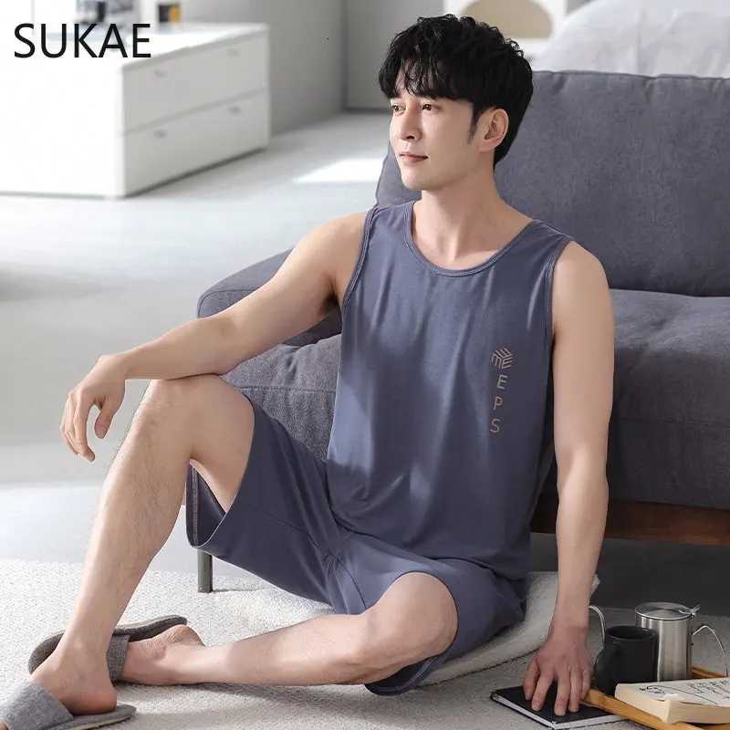 5XL Plus Size Mens Summer Cool Modal Shorts Leisure Loungewear Loose Sleepwear Elegant Solid Pajamas Mens Vest Pajama Set W250717