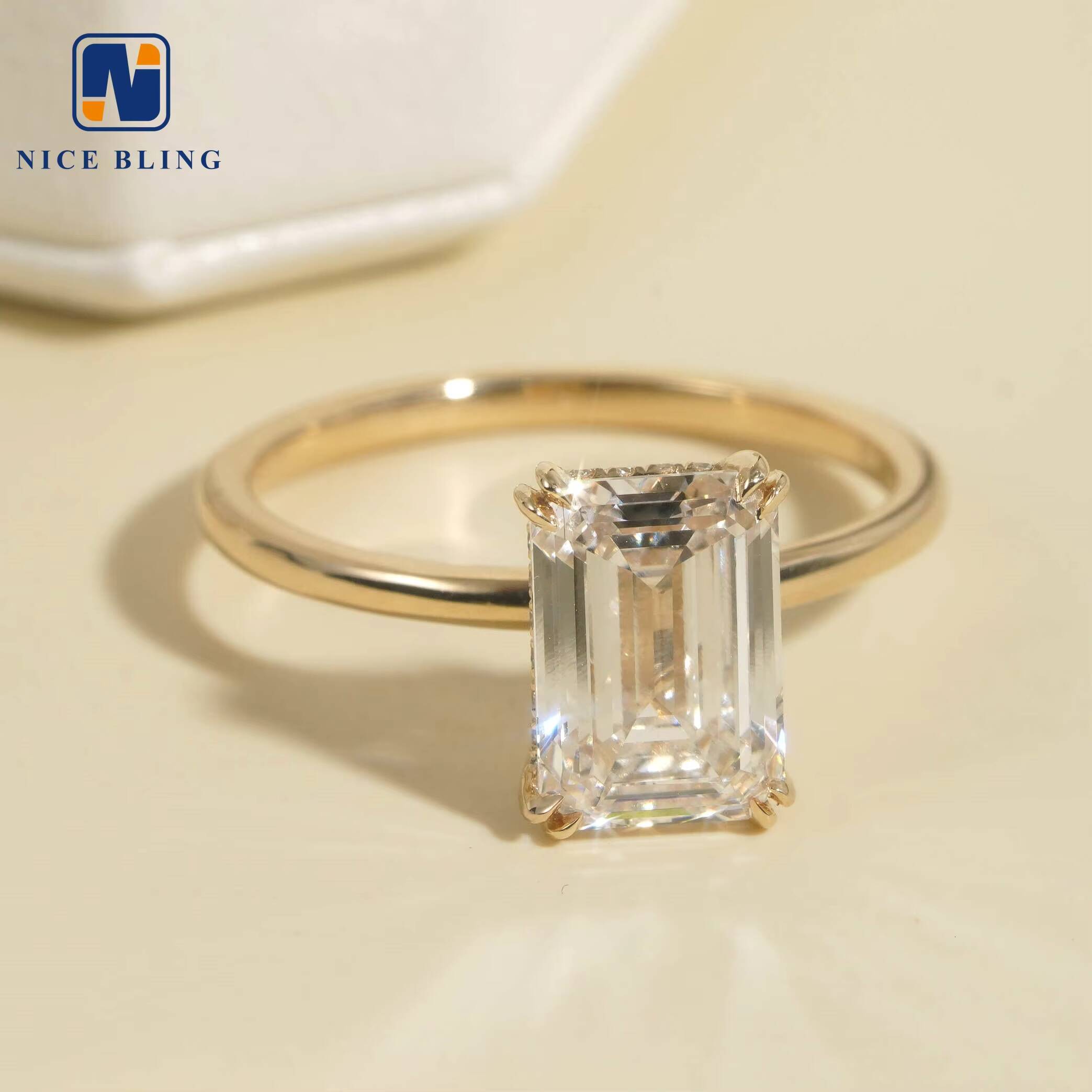 Lab Grown Diamond Jewelry Rings 14K Yellow Gold E/VVS2 Emerald Cut Diamond Engagement Wedding Rings for Women
