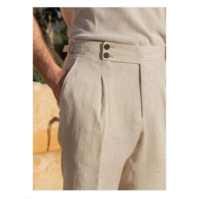 Summer British Italian Retro Cotton and Linen Large Size Trousers for Men Naples High-Waisted Straight Business Casual Pants 250707
