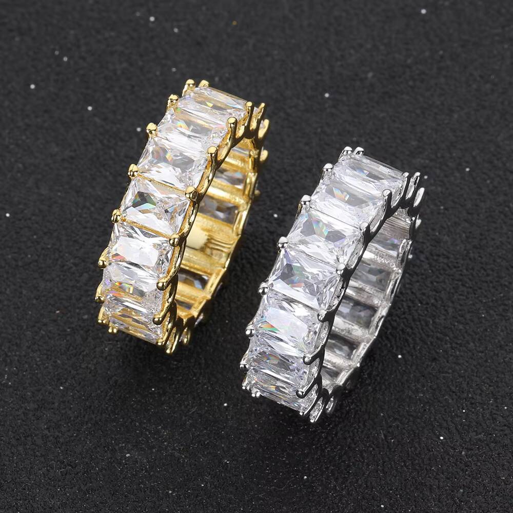 American HIP HOP Jewelrys Trendy Mens 18K Gold Ring Double-Row Lab Grown Diamonds IGI Certified Cut/Cab for Weddings Gifts