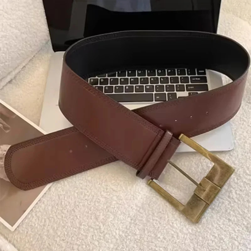 Vintage Wide Belts American Spice Girls Waist Closing PU Leather Girdle Square Antique Copper Buckle Men Women Jeans Accessories 250717