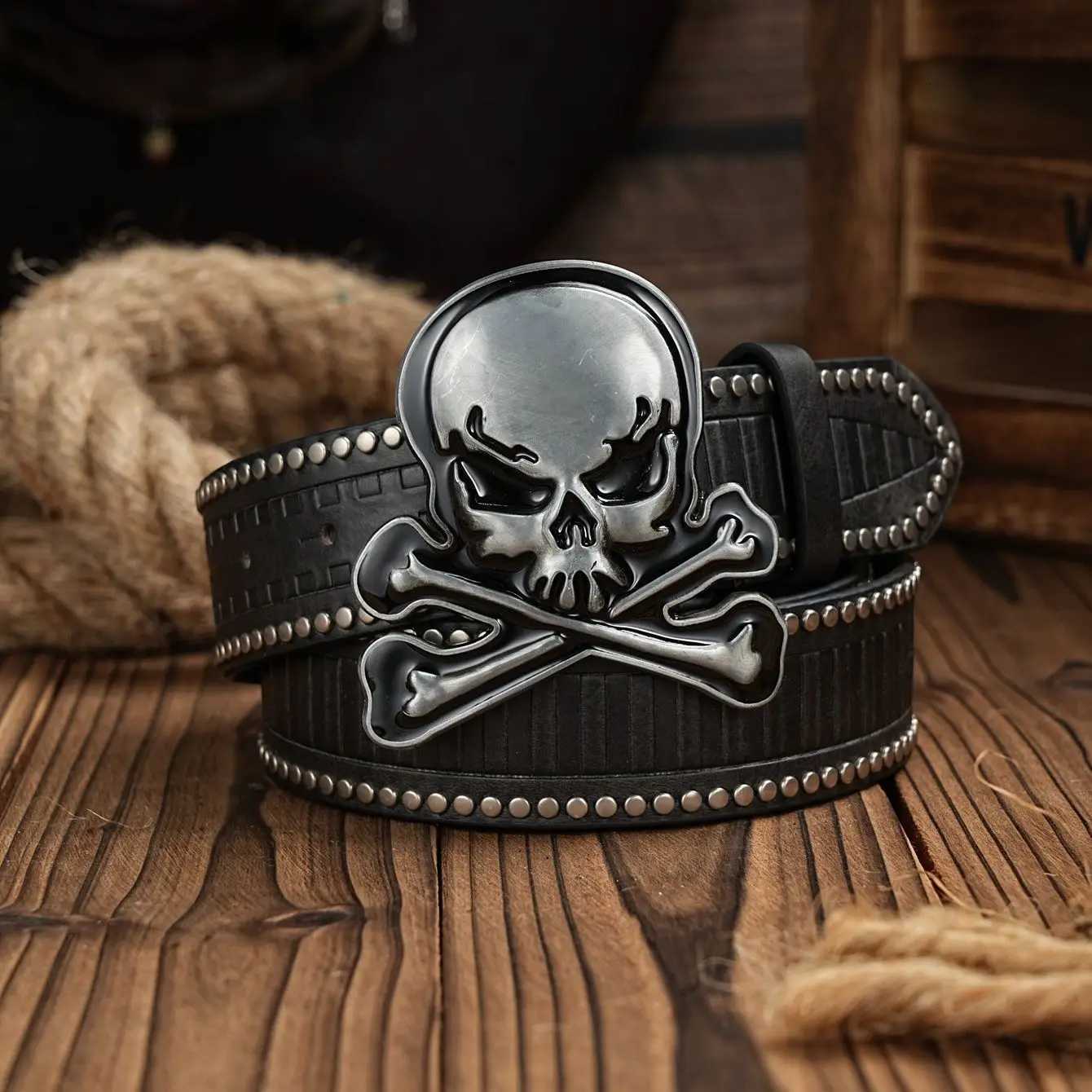 Skull Alloy PU Leather Belt for Men W250717