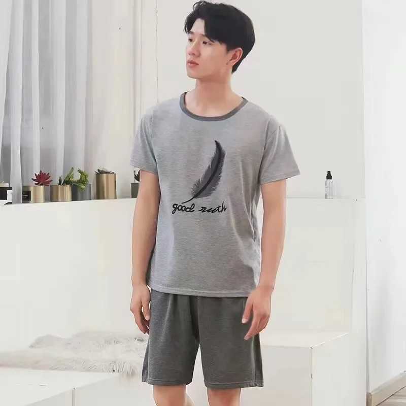 Men Pajama Set Cotton Short Sleeve Shorts Casual Striped Nightwear Loungewear Two-Piece Set Plus Size Summer Men Sleepwear W250717
