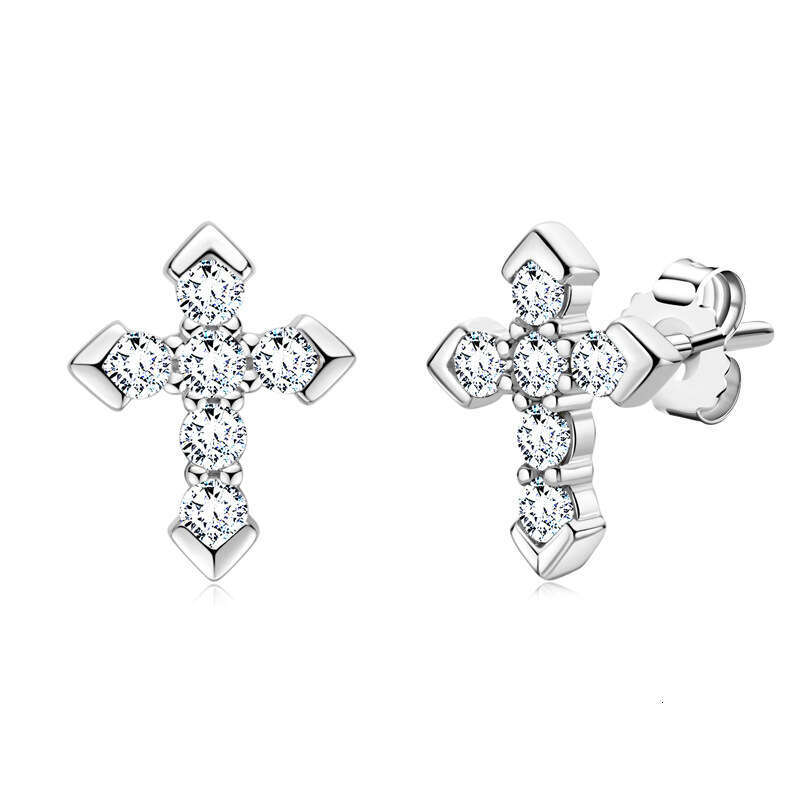 Personalized Cross For Women, Pure D Color Moissanite, Gold Plated, Simple Niche High-End Sier Earrings 955