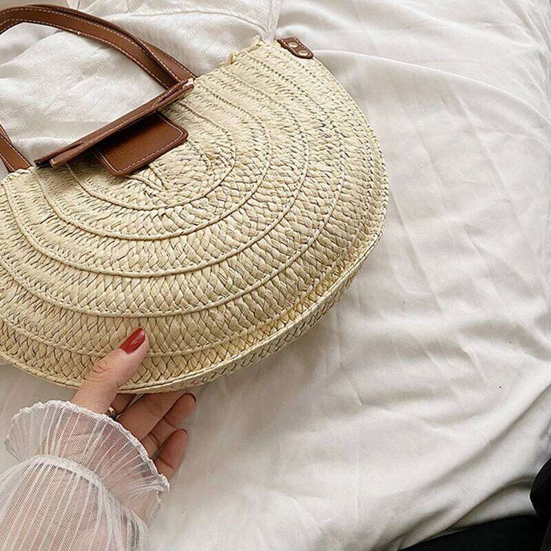 Women Summer Straw Bag Woven Beach Shoulder Bags Casual Designer Saddle Shopper Totes Female Large Capacity Travel Handbag Bolsa