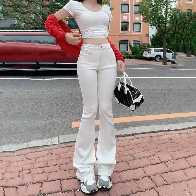 2024 New Fashion Womens Jeans Y2K Harajuku Street Casual Simple Solid Color High Waist Slim Versatile Micro Flare Pants R250716