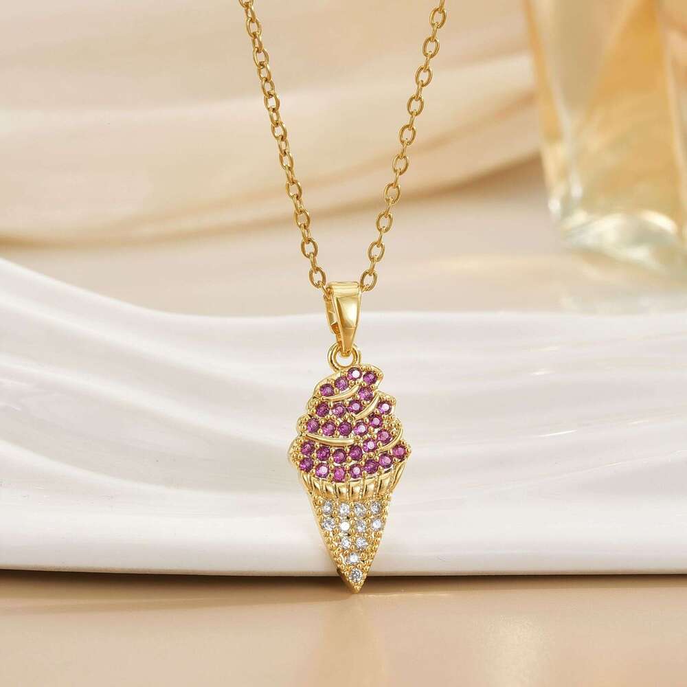Summer New Ice Cream Cone Titanium Steel INS Style Necklace Dessert Vacation Pendant Collarbone Chain Niche Jewelry 2A3