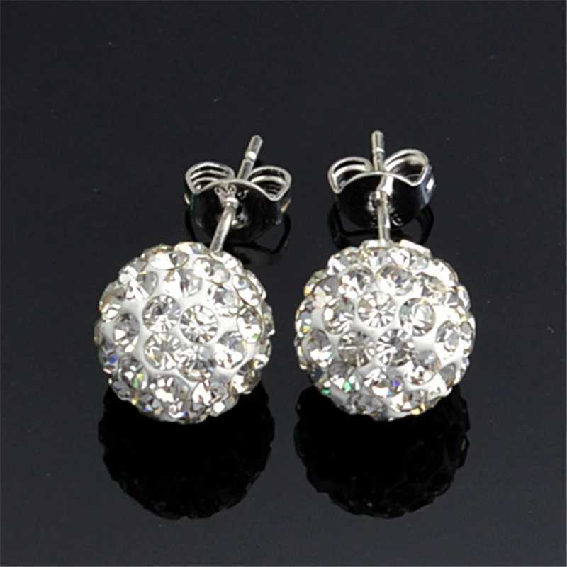 10mm New Silver Color Ball Red Rhinestone Crystal Ball Pave Beads Stud Earrings Jewelry for Women 24 Colors AB White y250715
