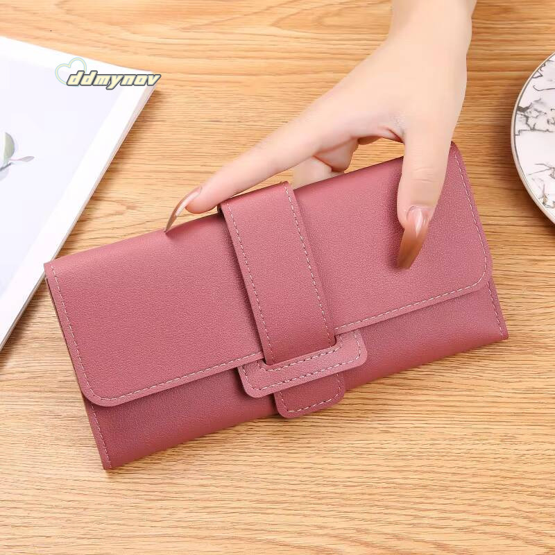 Elegant Womens Long Leather Trifold Clutch Credit Card Holder Ladies Cute Pink Wallet Purse with Zip Coin Pocket ddmynov