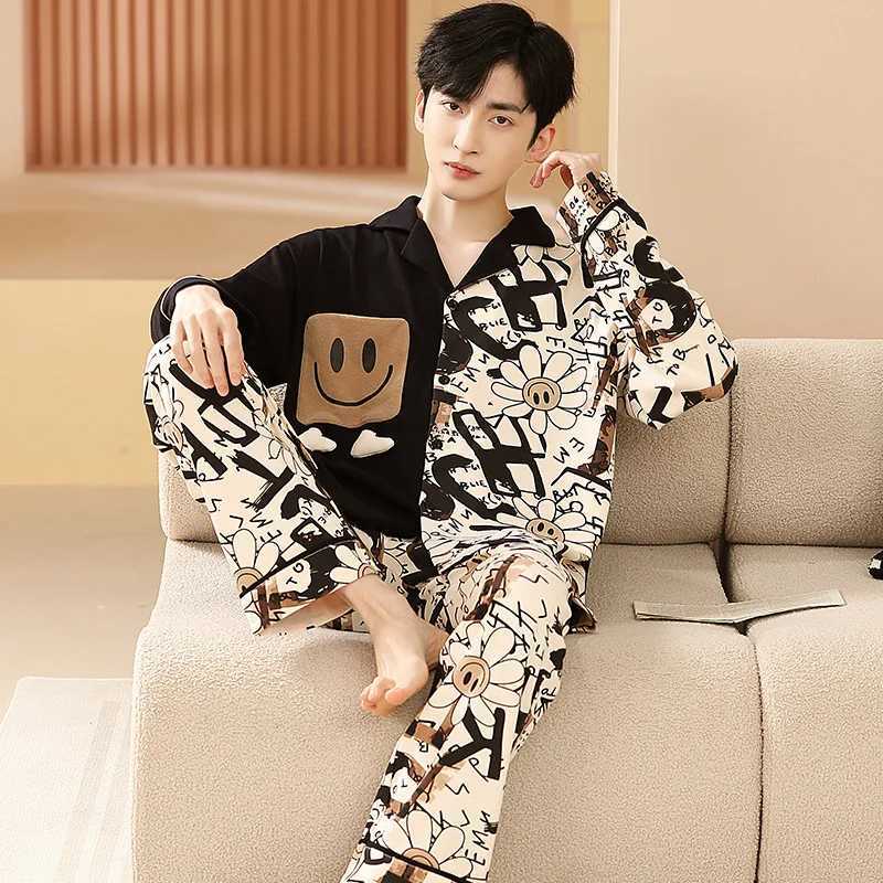 Cotton Pajamas Mens Spring and Autumn Long Sleeve Pants Men Can Wear A Large Size Home Suit Cozy Thermal Pajamas for Both Men and Women W250717