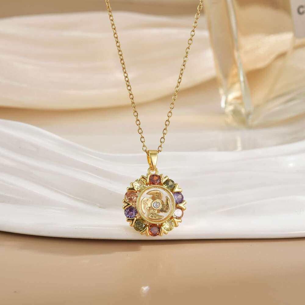 Micro-Inlaid Colorful Zirconia Trendy Fashion Versatile Hot-Selling Sun Pendant Necklace For Women C34