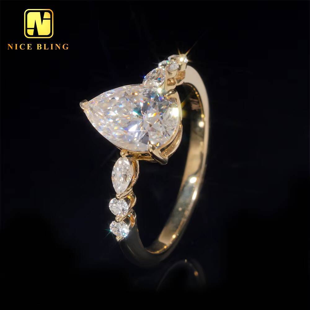 Fine Jewelry 10K Real Gold Diamond Ring Women Pear Cut VVS Moissanite Wedding Engagement Rings for Women