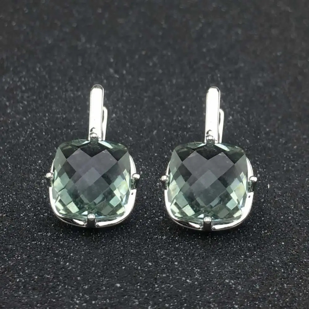Natural Green Amethyst Earring Sterling 925 Silver Cushiom Cut 10mm 7Ct Fine Jewelry for Women Lady Party Gift 250716