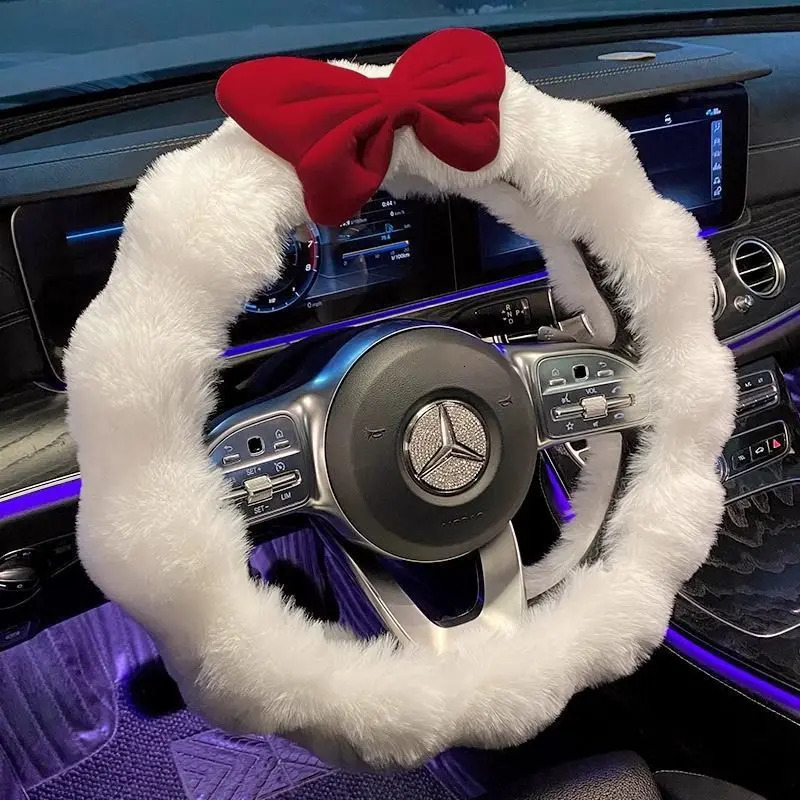 Bow Car Steering Wheel Cover Plush Winter Warm Steering Qheel Grip Cover Non-Slip Steering Wheel Protector Car Accessories 250715