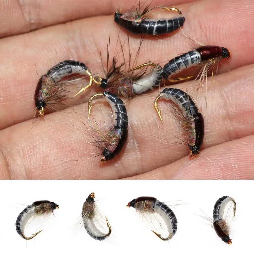 6PCS Trout Fishing Realistic Nymph Scud Fly Nymphing Artificial Insect Baits Flying Lure Fishing Accessories Z250717