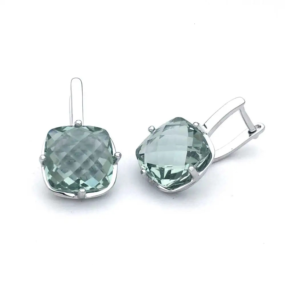 Natural Green Amethyst Earring Sterling 925 Silver Cushiom Cut 10mm 7Ct Fine Jewelry for Women Lady Party Gift 250716