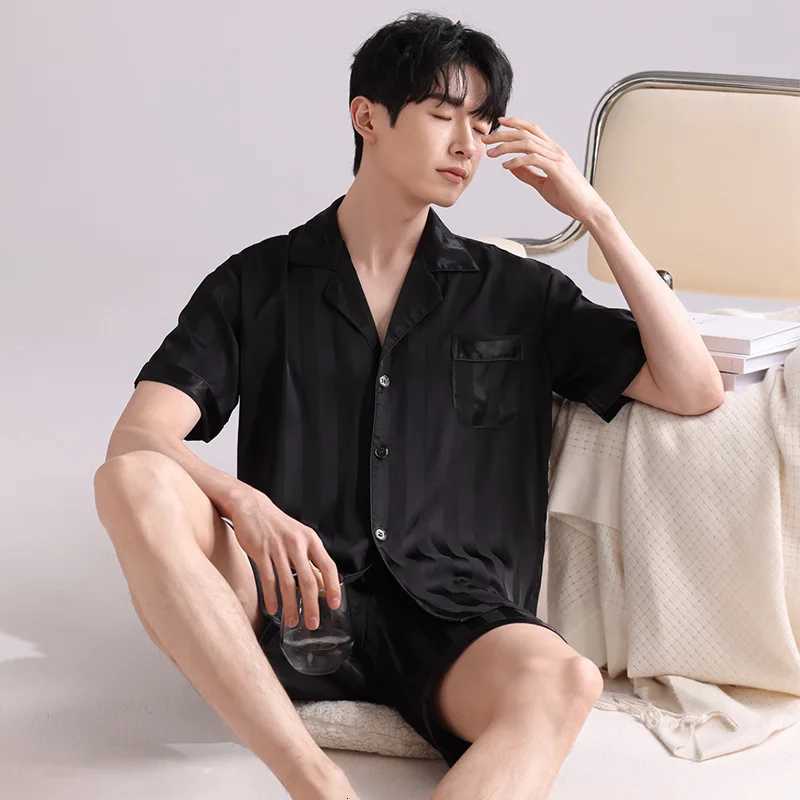 Ice Silk Pajamas Mens Spring and Summer Light and Breathable Simulation Silk Satin Short-sleeved Shorts Youth Simple Loungewear W250717