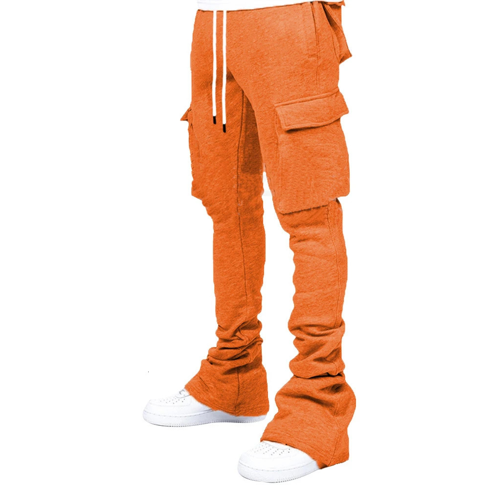 Plus Size Cargo Stacked Pants for Men Fleece Flare Sweat Pants Street Wear Men Pile Up Hiphop Pants 250715