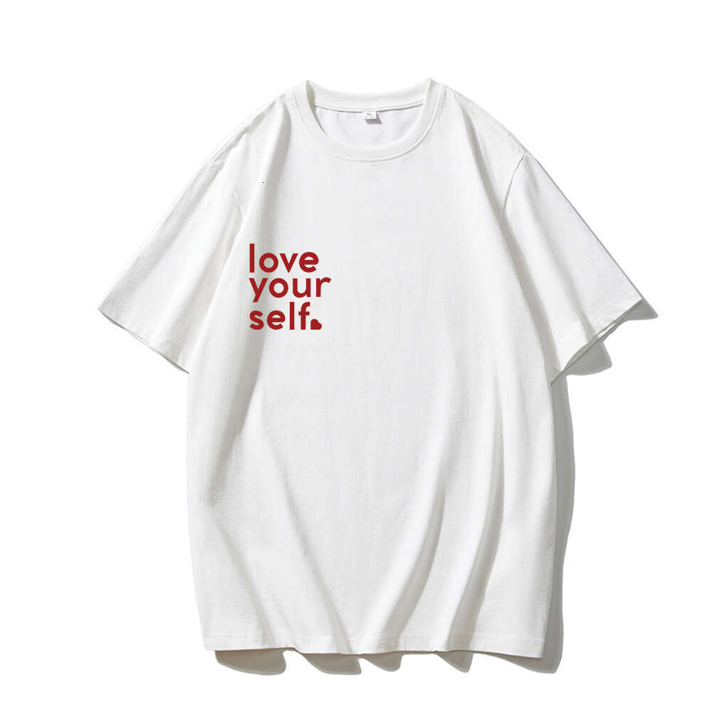 Minimalist Letter Print T-Shirt For Women, Summer Versatile Loose Round Neck Pure Cotton Short Sleeve Top B5