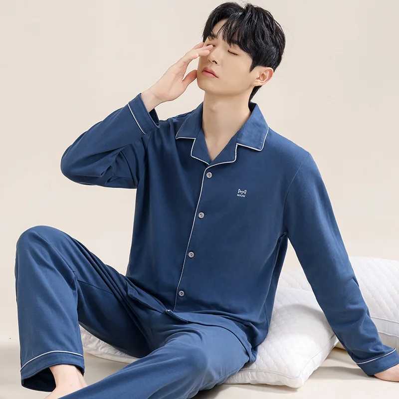 High Quality 00% Cotton Pajamas Suit Men Outside Classic Simple Males Homewear Fashion Soft Breathable Sleepwear Business Gent W250717