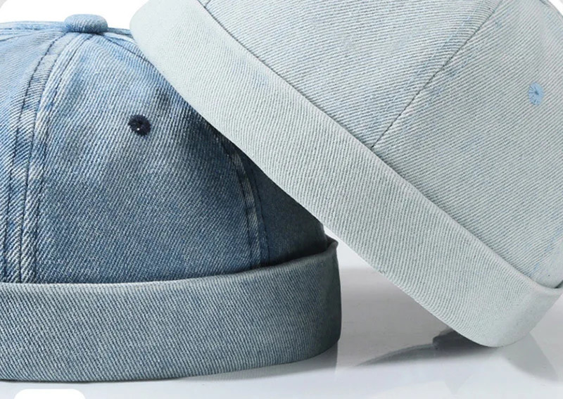 Hip Hop Blue Denim Washed Cotton Landlord Hat Docker Cap Rolled Edge Brimless Sailor Hat Solid Adjustable Beanie Hats Streetwear 250715