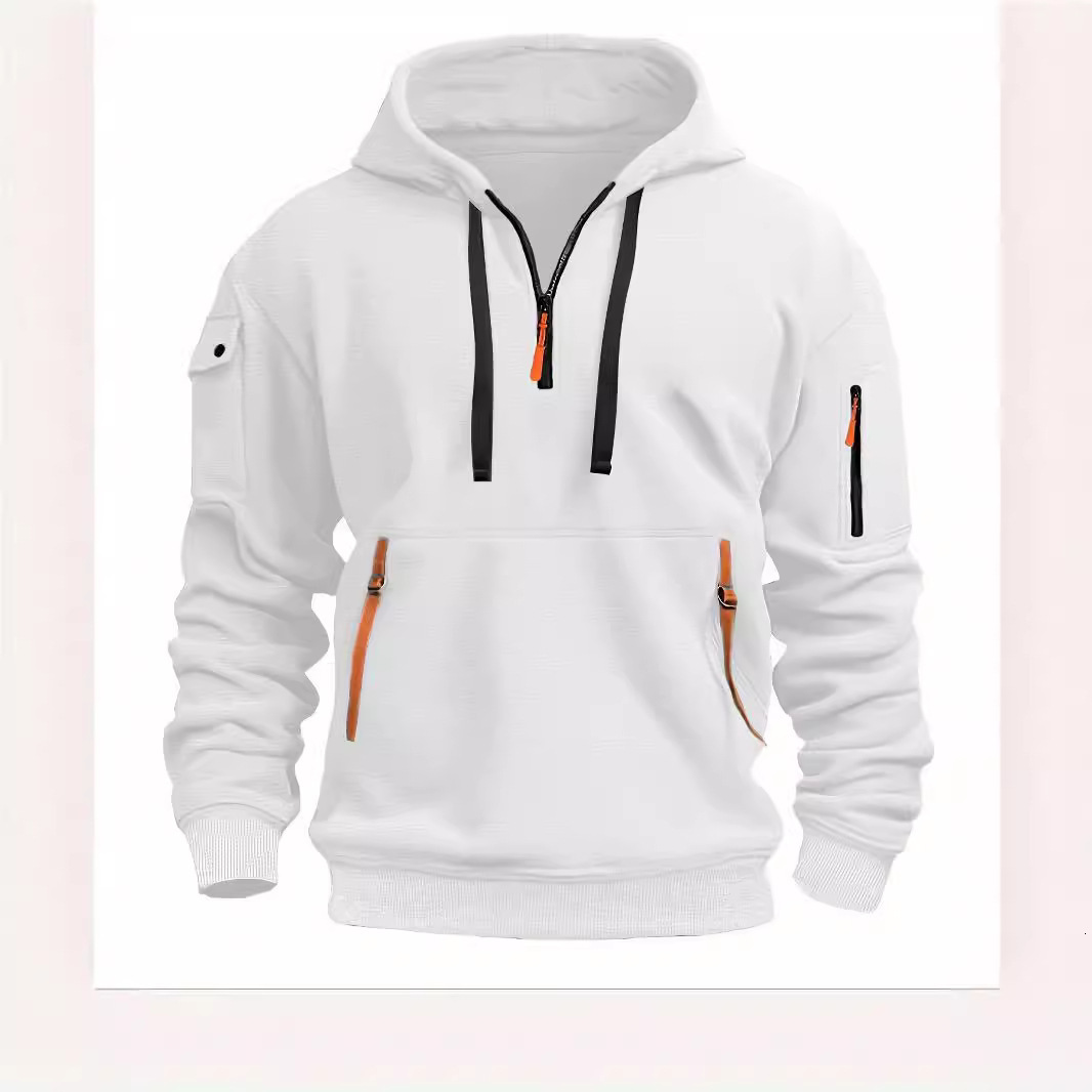 European Size Spring Autumn Hoodie with Zipper and Multiple Pockets Pullover Men's Sports Casual Jacket