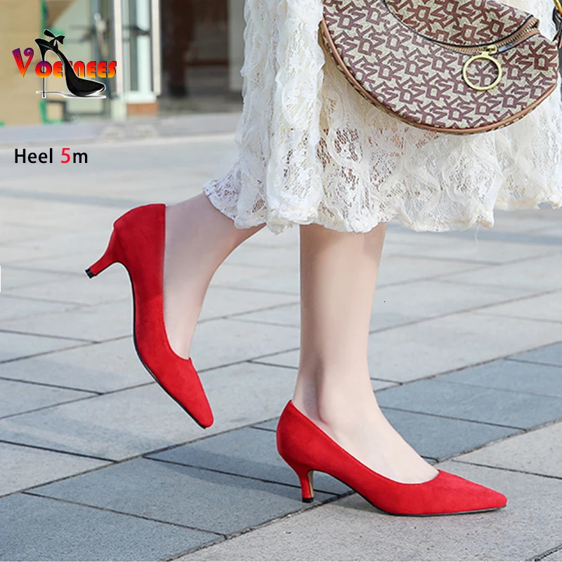 Women Suede Single Shoes 5CM Fashion Pointed Toe Slip-On High Heels Spring Autumn Shallow Mouth Stiletto Pumps Large Size 45 250703