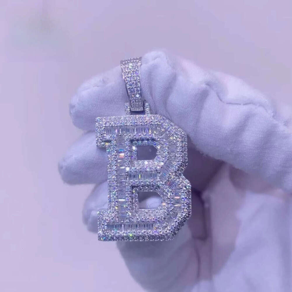 Jewelry Vvs Dia Iced Out Hip Hop Gold Plated baguette Moissanite Letter Pendant Necklace