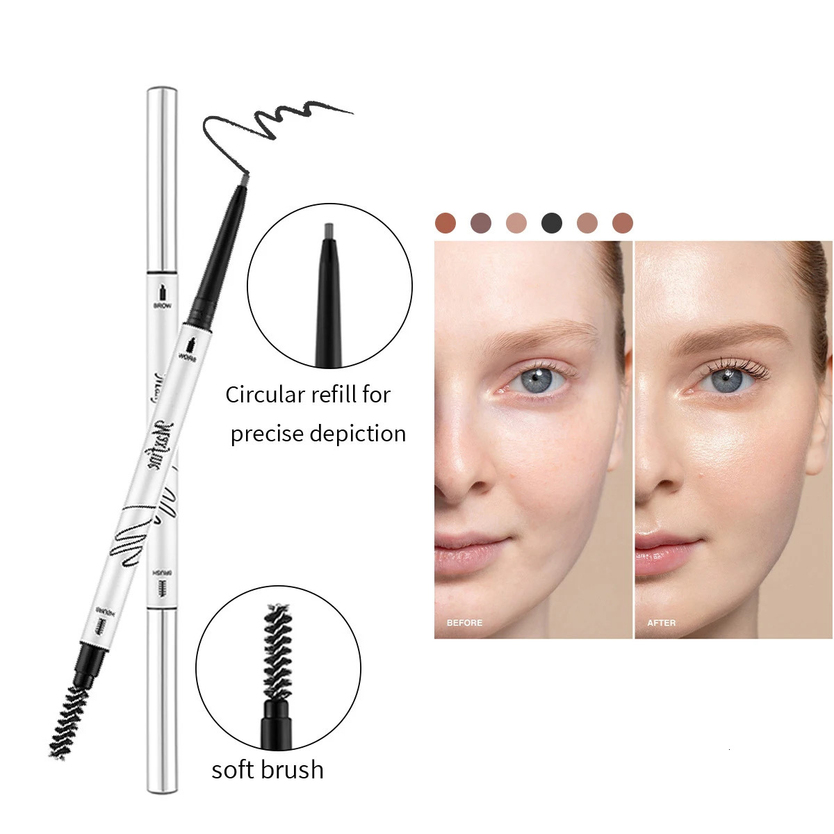 Double Head Fine Tube Eyebrow Pencil High Pigment Waterproof Not Easy To Fade Suitable For Beginners Eye Cosmetics 250712