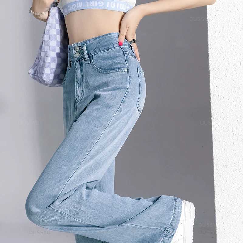 Summer Lyocell Thin Womens Wide-Leg Jeans High Waist Slimming Design High Street Mopping Trousers Loose Straight Pants Fashion R250716