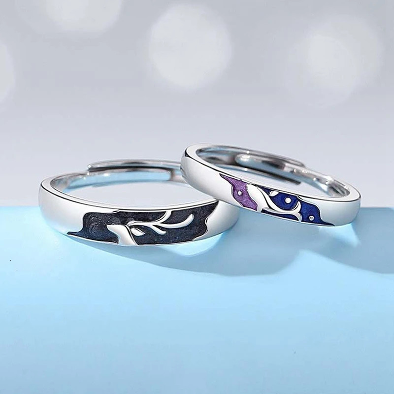2 PCSSet Couple Rings For Women Sun Moon Dolphin Wings Electrocardiogram Cross Matching Jewelry Finger Open Ring 250704