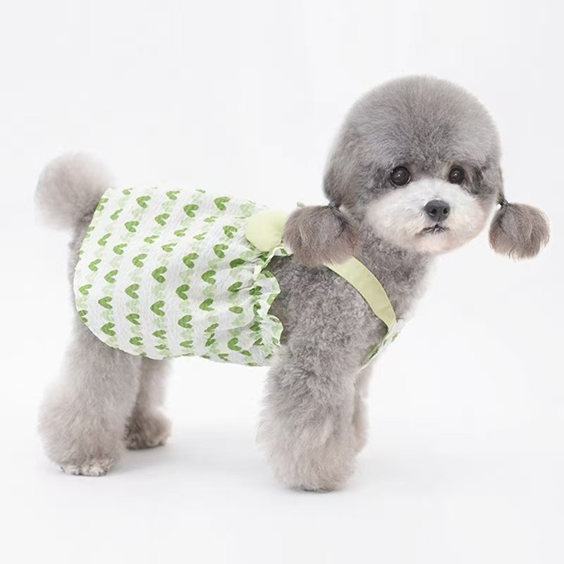 T739 Spring and summer cotton puppy dog suspender skirt Teddy Bichon Maltese skirt love print Yorkshire clothes