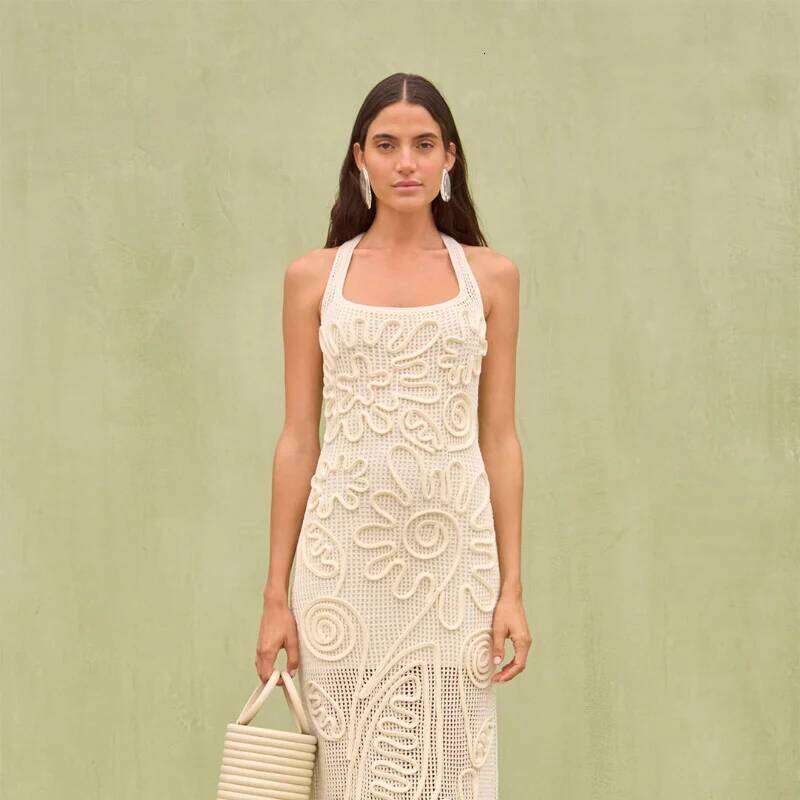 Women's Elegant Knitted Long Dress Blue Luxary Suspenders Sleeveless Backless Straight Through Robe 2025 New Lady Party Clothing