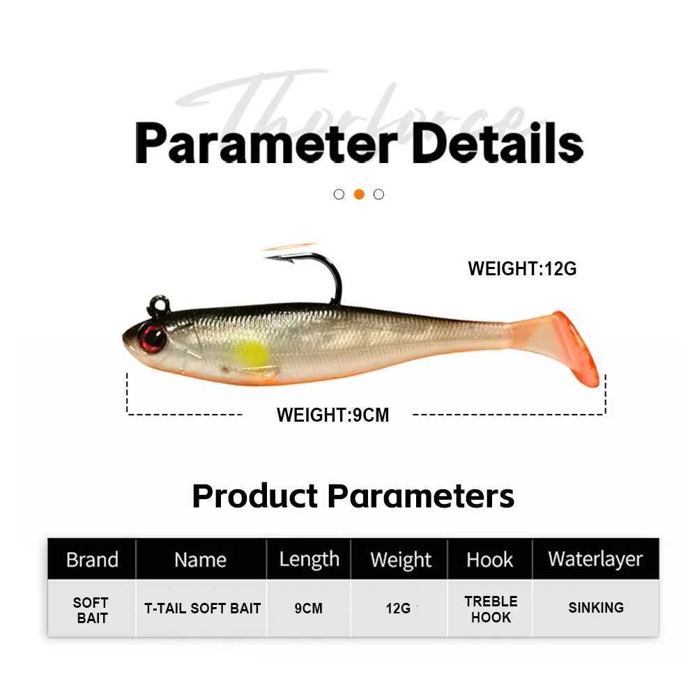THORFORCE Soft T-Tail Fishing Lure Artificial Bait Wobbler Walleye Perch Bass Pike Paddle Tail Swimbait Z250717