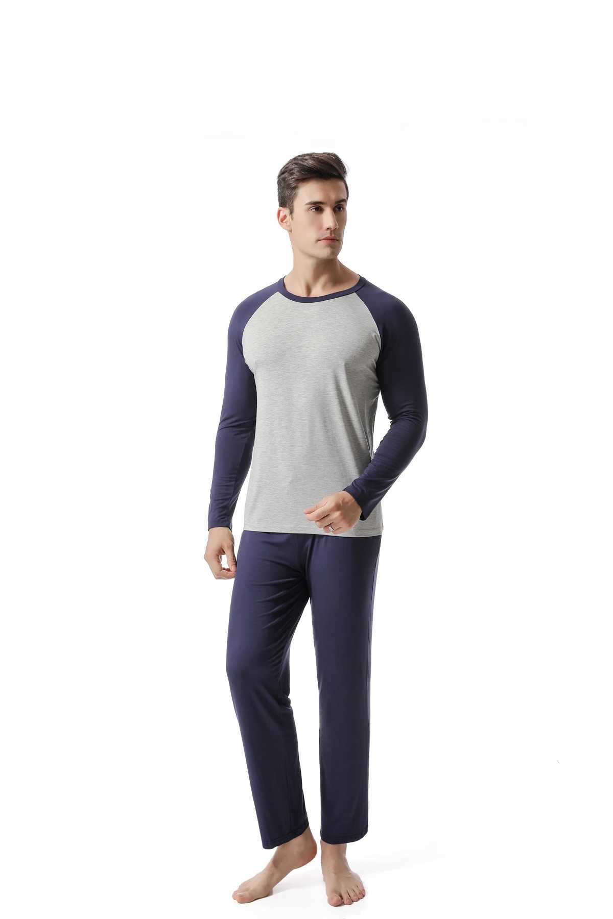 Mens Spring and Summer Modal Pajamas Homewear Suit Loose Fit Plus Size Thin Section of the Autumn Shirt Bottoming Shirt Suit W250717