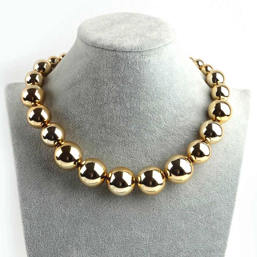 FishSheep Statement Gold Color Big Ball Choker Necklace For Women Punk Big Acrylic CCB Beads Pendants Necklaces Jewelry 250716
