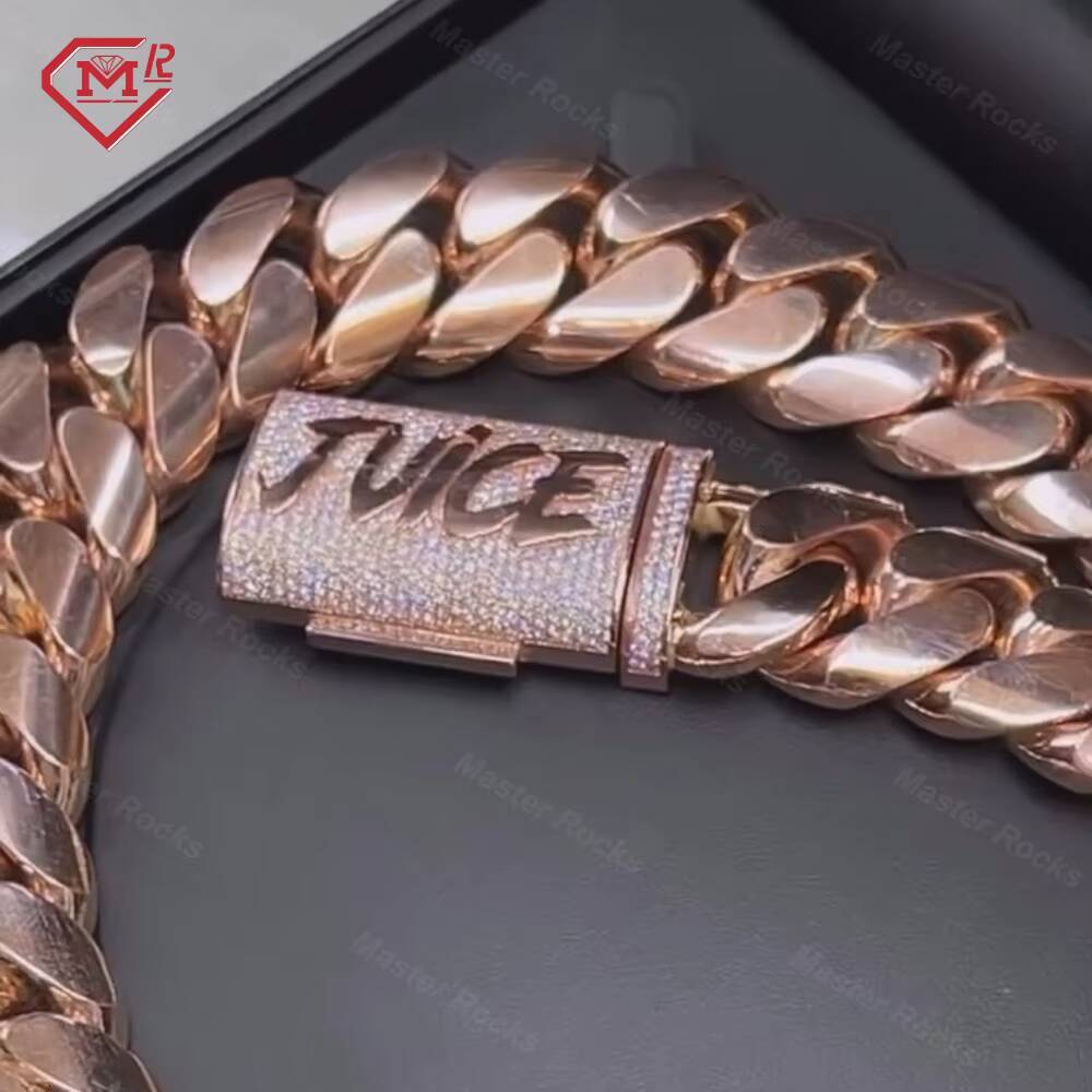 24MM Moissanite Cuban Chain Luxury Custom Clasp Hiphop 925 Silver Iced Out Moissanite Cuban Link Chain