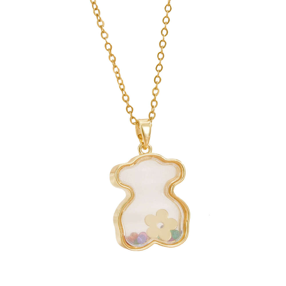 Heart-Shaped Bear Necklace For Women Copper Gold-Plated Zircon Pendant Niche Design High-End Clavicle Chain 3De