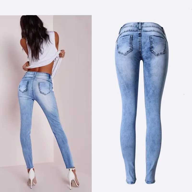 Summer Style Low Waist Sky Blue Patchwork Skinny Tights Women Pencil Jeans High Stretch Sexy Push Up Denim Women Fashion Jeans R250716