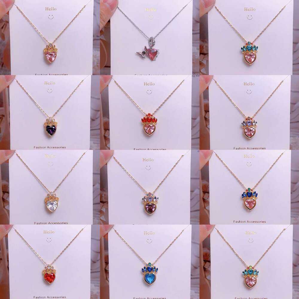 Titanium Steel Clavicle Chain Pink Crown Heart Necklace For Women Light High-End Versatile Elegant Accessory Yiwu 93A