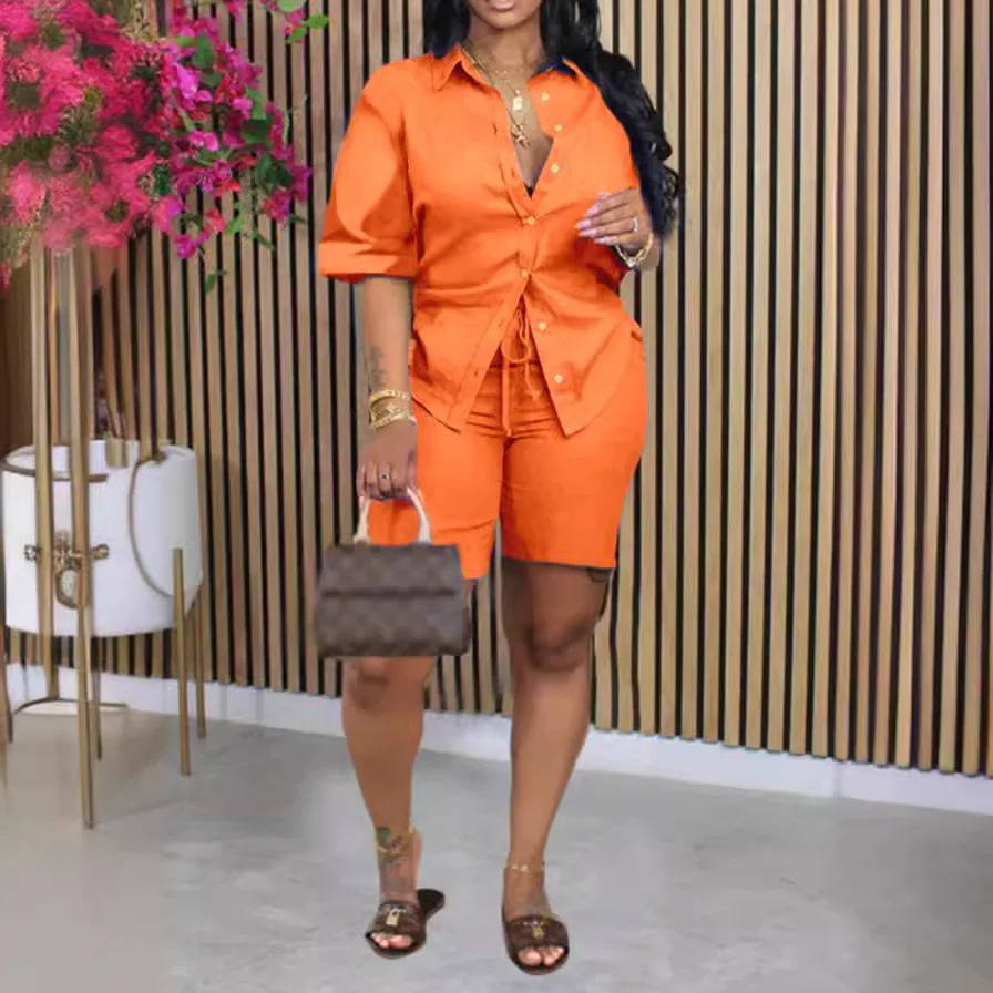 Solid Color Casual Loose Short Pants Sets For Women 2025 Elegant Summer Womens Two Pieces Suit Full Set Female Outfit Clothes 250714