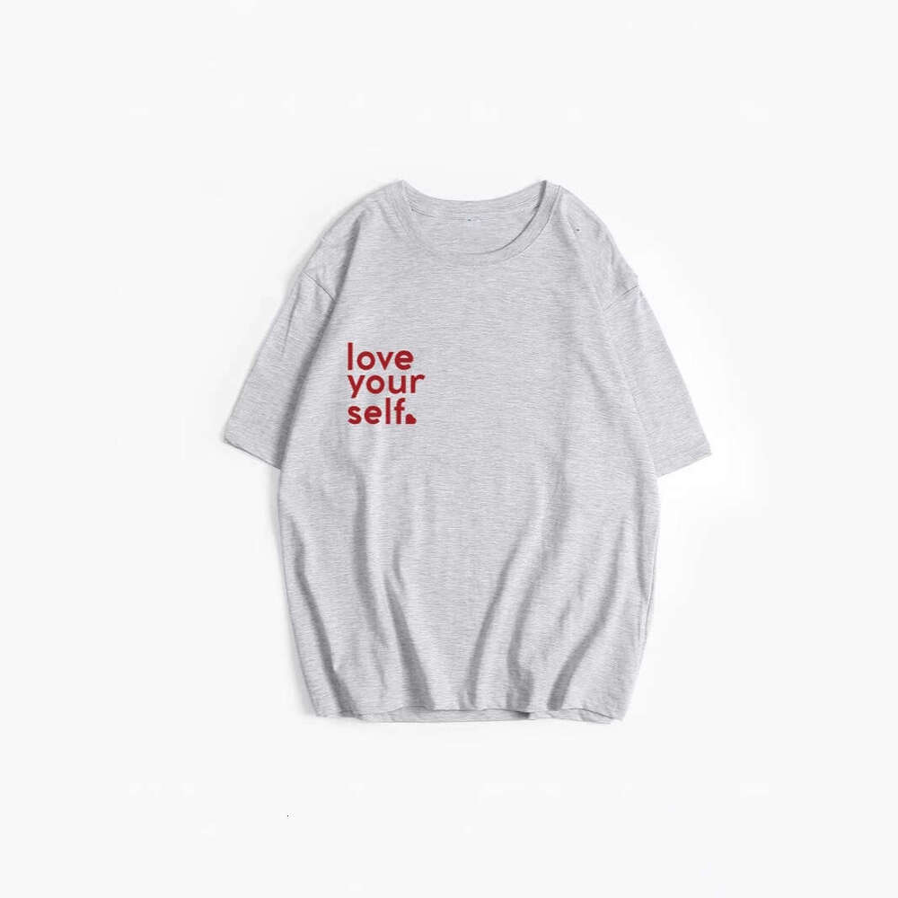 Minimalist Letter Print T-Shirt For Women, Summer Versatile Loose Round Neck Pure Cotton Short Sleeve Top B5