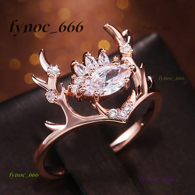Rose Gold Color Elk Shape Women Rings Fashion Newly-designed Jewelry Anniversary Christmas Present New Year Gift for Girl
