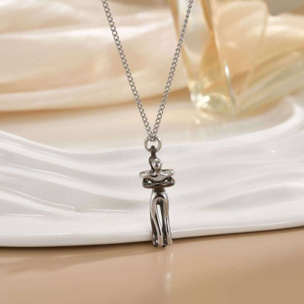 New Two-Tone Pendant Little People Hug Couple Necklace Female Clavicle Chain 74F