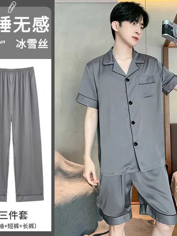 Daimelu Mens Ice Silk Pajamas Set Male Suit Short-Sleeved Trousers Summer Big Size Boy Sleepwear Simple Nighty Nightwear Pajama W250717