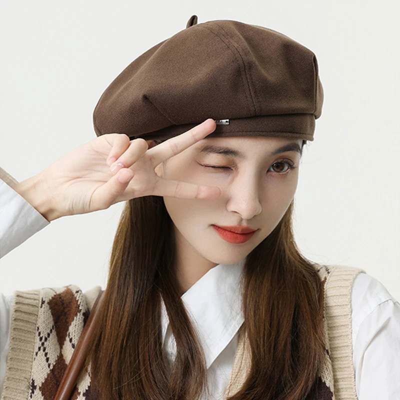 Solid Color Women Berets Korean Fashion Retro Octagonal Hat Elegant Lady Artist Painter Cap Y2K Kpop Egirl sboy Beanie Bonnet 250716