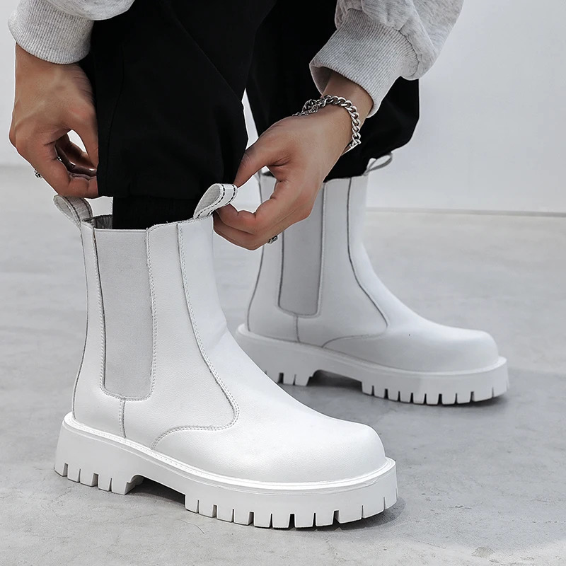 italian mens fashion punk nightclub dress chelsea boots black white shoes handsome cowboy platform boot high top botas 250715