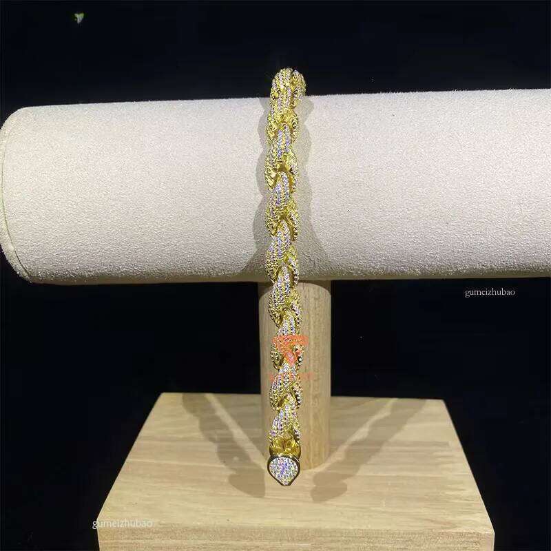 Custom Hand Make VVS Moissanite Dia 8mm Gold Plated Solid Sier Rope Bracelet for Cuban Link Chain