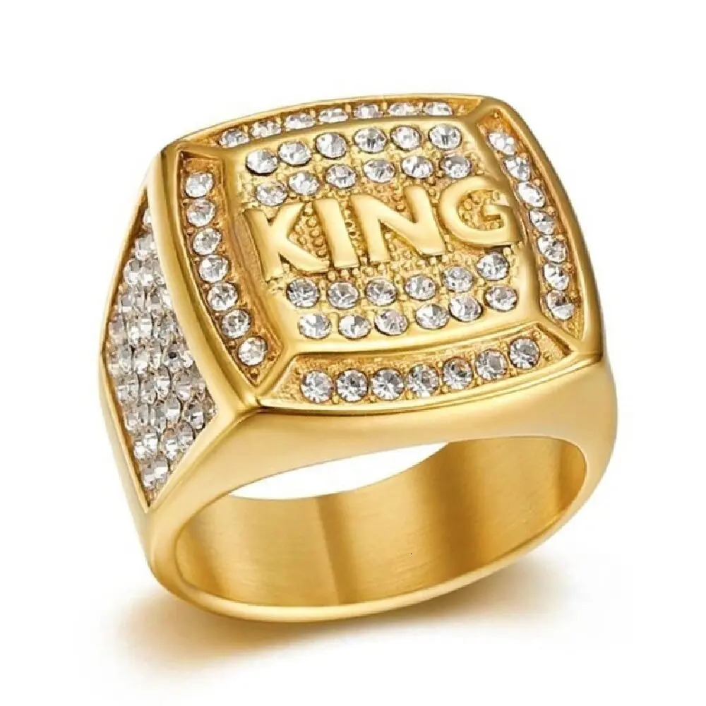 CZ Biker King Large Square Ring For Men Silver Color Iced Out Ring Boys Heavy Punk Hip Hop Stainless Steel Jewelry 250716